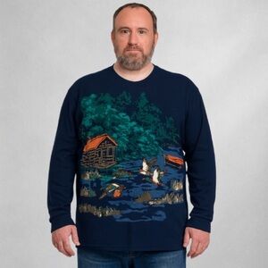 KingSize Men’s Long Sleeve Waffle Graphic Shirt 3XLT Cabin Blue Cotton Blend